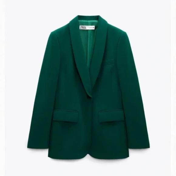 ZARA DARK GREEN TUXEDO COLLAR BLAZER - Picture 3 of 5